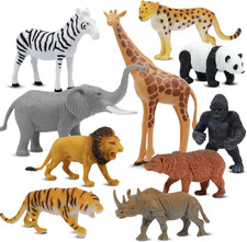 Safari Animal Figurines Set for Kids, 10 Piece Realistic Wild Zoo Animals Collec
