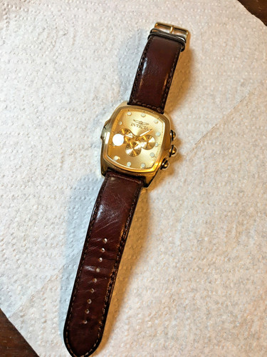 Invicta Men's Watch Model 0068 Limited Gold Tone Finish Calendar Leather Band
