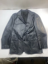 Vintage Sears The Leather Shop Western Style Jacket Car Coat 46 Tall USA  Black