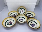 (6) Stangl Pottery 5" Fruit Dessert Sauce Bowls Grapes Yellow Rim Handpainted