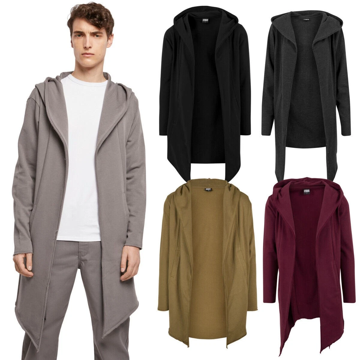 Urban Classics Long Hooded Open Edge Cardigan Men Hoodie Melange
