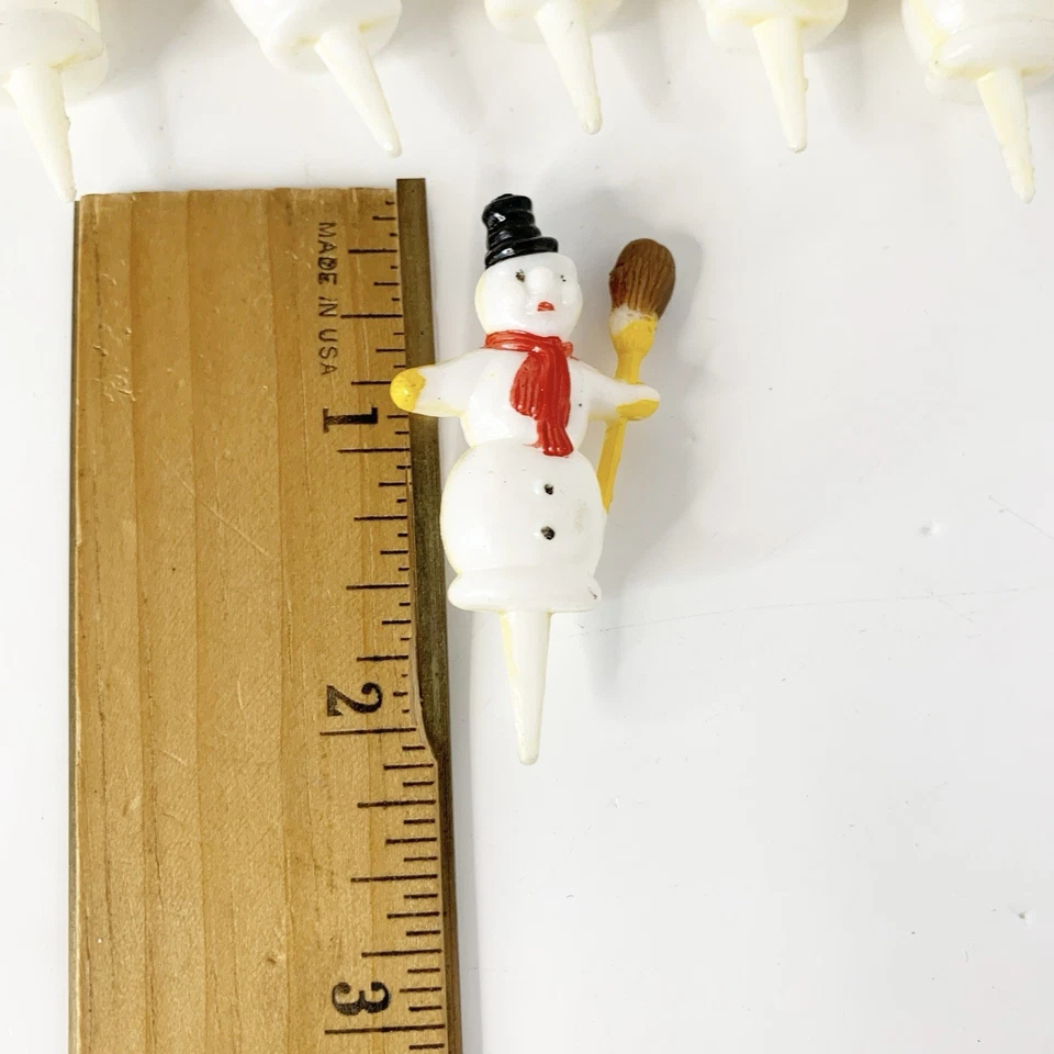 Vintage MCM Walbead plastic Snowman Cake Toppers Cupcake Picks Lot of 19 Winter - Image 3 of 4