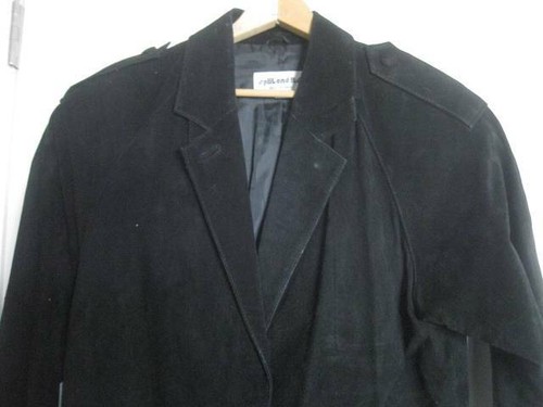 SPLIT END LTD long winter Trench coat Jacket BLACK suede S - Picture 3 of 9