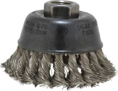 Osborn 3356700 Cup Brush: 2-3/4'' Brush, 0.014'' Knotted Stainless Wire, w/ Hole