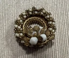 Miriam Haskell Baroque and Milk Glass Antique Gold Filigree Brooch Pin Vintage