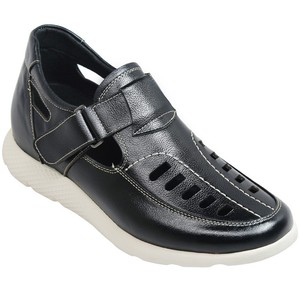 CALTO T9285 - 2.8 Inches Height Increase Elevator Summer Fisherman Black Sandals