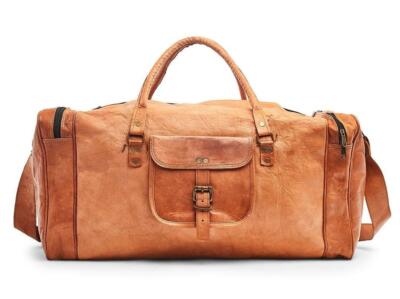 Goat Leather Men Travel Gym Bag Duffel Luggage Brown Genuine Vintage New S 30''