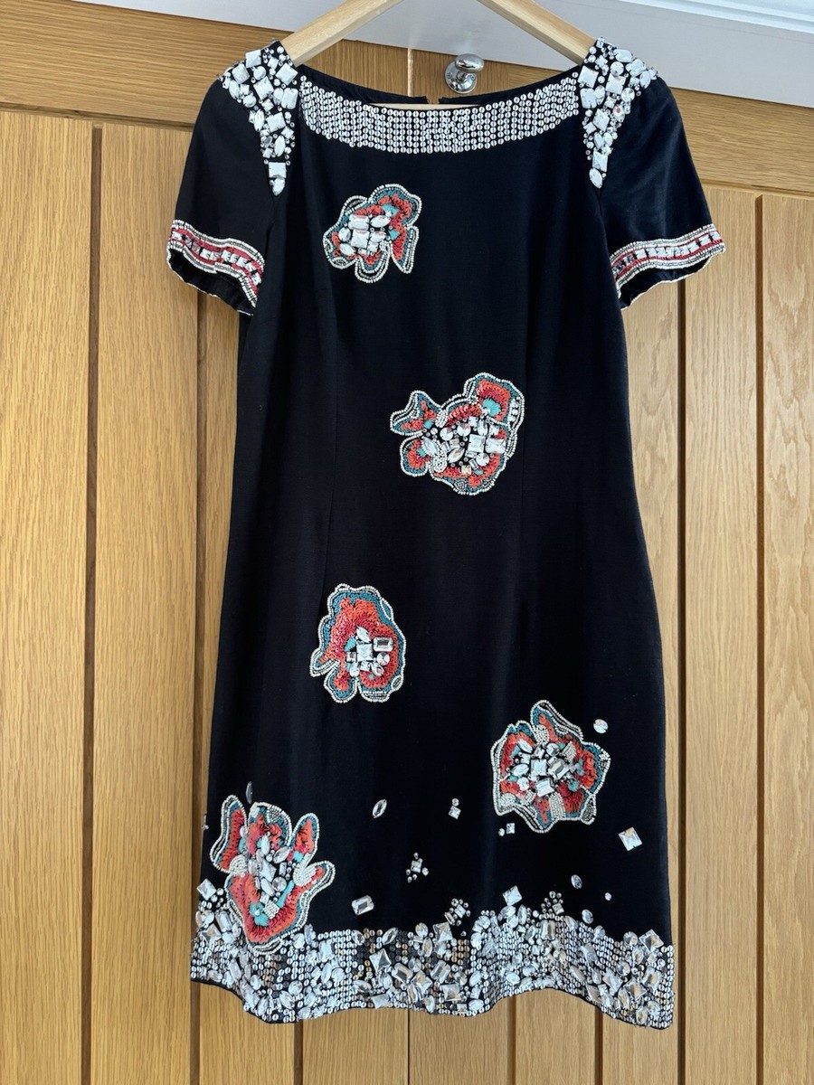 French Connection shift dress size 10 black with sequin and