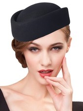 Black Wool Felt Fascinator Pillbox Hats Cocktail Tea Party Church Millinery Hat