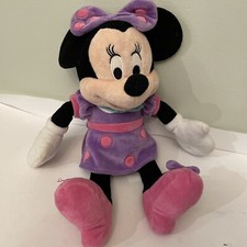 Disney Minnie Mouse Plush Doll Purple W/Pink Polka Dot Dress
