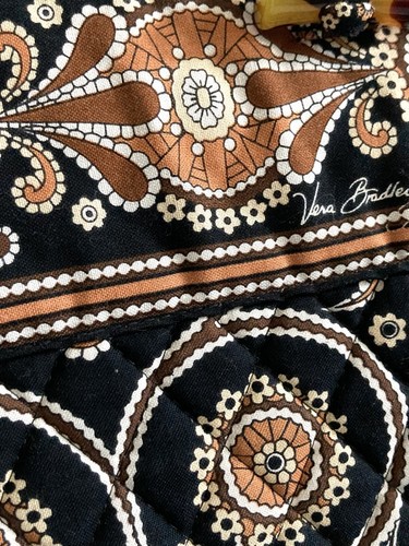 Borsa Vera Bradley con cerniera.3 tasche interne, fantasia marrone/arancione su nero - Foto 3 di 5