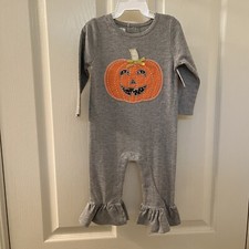Mud Pie Baby Girl Halloween Pumpkin One Piece Romper Jumpsuit 6-9 Months NWT