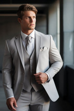 Men's Double Breasted Tuxedo Suit Wedding Prom Formal Business Peak Lapel