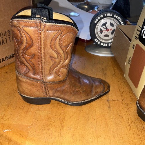 Vintage 70s Acme Kids Brown Leather Cowboy Western Boots NEW Size 7 1/2 D - Picture 6 of 8