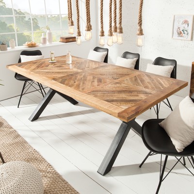 Industrial Esstisch MONTREAL 160-210cm schwarz Eiche-Design Massivholz Tisch