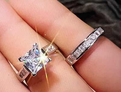 2 teiliges Luxus Ring Set Gr. 7 elegantes quadratisches Zirkonia vergoldet auf 925 Silber