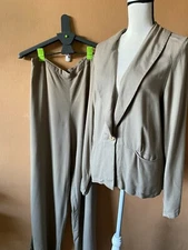 Flax Beige 100% Rayon Lightweight Jacket Wide Leg Pants Set Size Medium