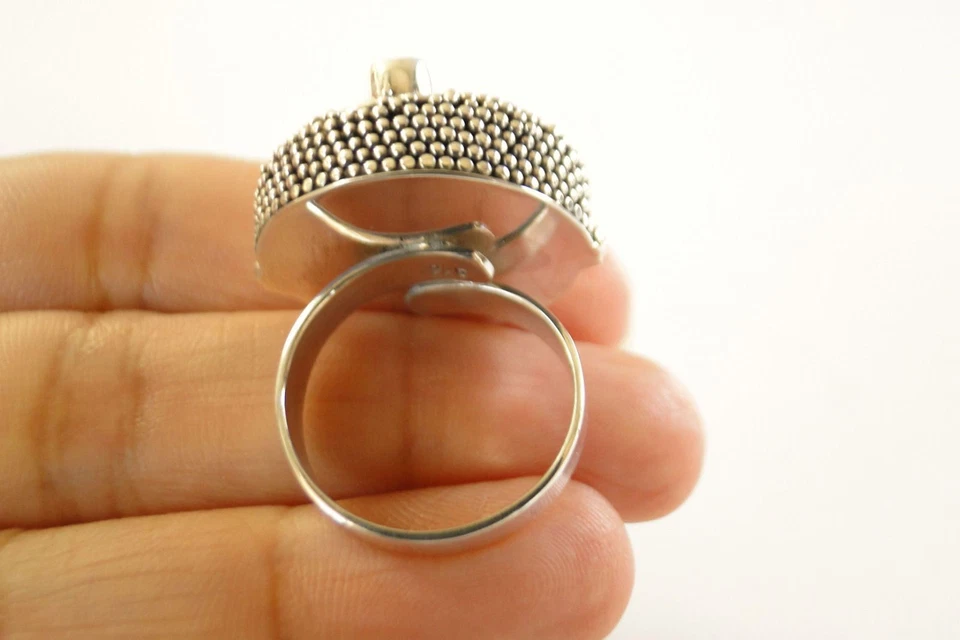 Anillo de plata de ley 925 de cuarzo verde ojos abiertos de diosa balinesa 5 6 7 8 9 10 Foto 3 de 3