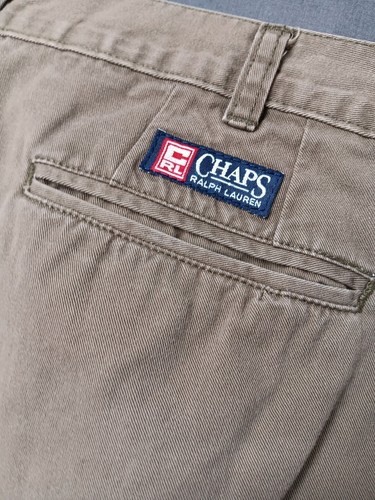 Pantaloni vintage Chaps Ralph Lauren uomo beige cachi pieghettati davanti con polsini 38x30 - Foto 3 di 13