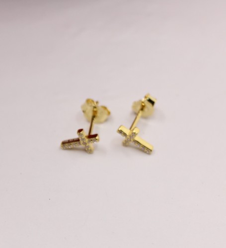 ORECCHINI CROCE ARGENTO DORATO UNISEX ZIRCONI BIANCHI MM 6X8 EXPLOIT - Foto 4 di 4