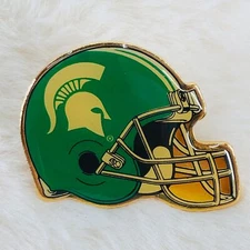 Vtg Michigan State University Spartans Green Enamel Helmet Lapel Hat Pin