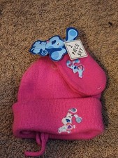New 2003 Nick Jr Viacom Blue s Clues Pink Winter Mittens Beanie Ages 1-3