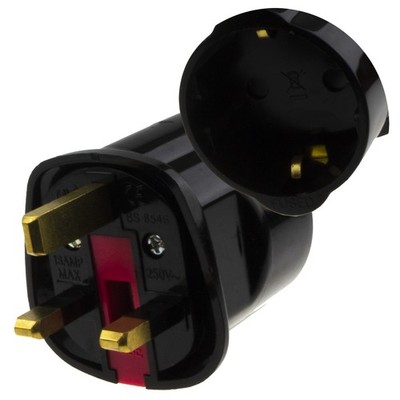 Schuko Euro Stecker Buchse Auf 13A 3 Pin UK Stecker Adapter Schwarz