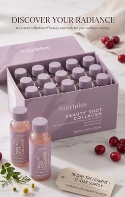 Nutriplus Beauty Shot Collagen 15 Day Supply Liquid Hyaluronic Acid Cranberry