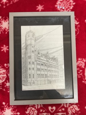 Vintage gerahmter Kunstdruck, von RENNIE MACKINTOSH, Glasgow Herald Gebäude GROSS