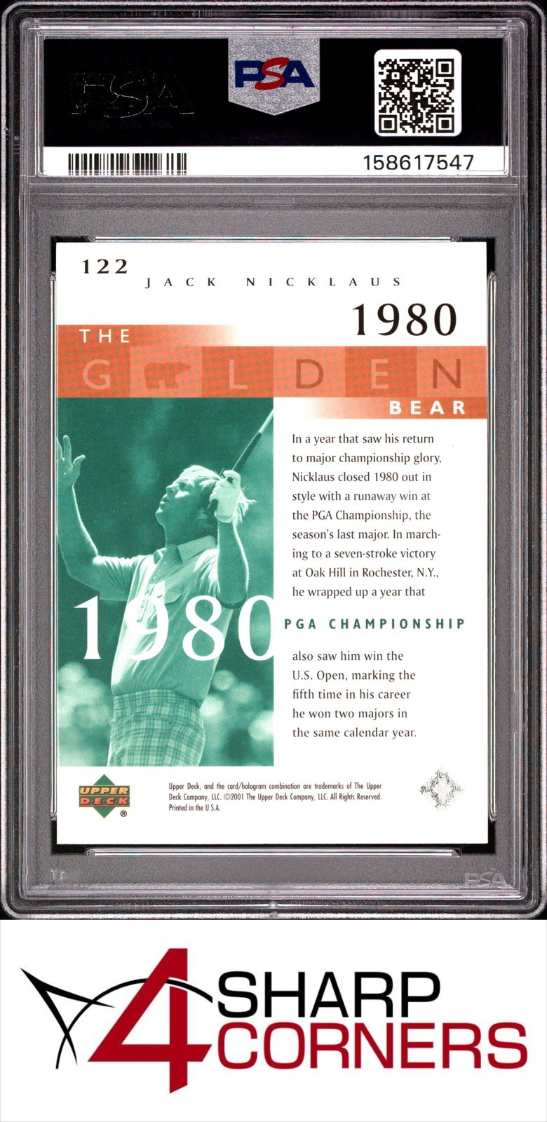 2001 UPPER DECK GOLF #122 JACK NICKLAUS HOF PSA 10 view 2