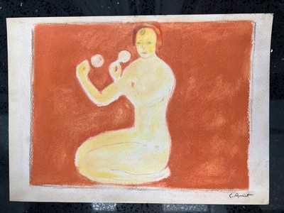 Cuno Amiet (handgemacht) Zeichnung auf antikem Papier signiert und gestempelt...