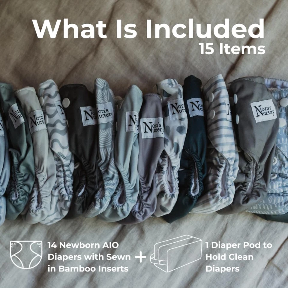 Newborn All-in-One Cloth Diaper 14-Pack with Diaper Pod for Clean Storage - W... - Image 2 of 4