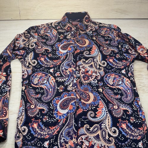 Consequence Shirt Mens Medium Black Dragon Paisley Long Sleeve Button Up Stretch - Picture 8 of 22