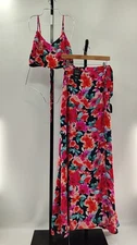 Lulus Women Bloom With A View Dark Blue Floral Print Two-Piece Maxi Dress Pink M