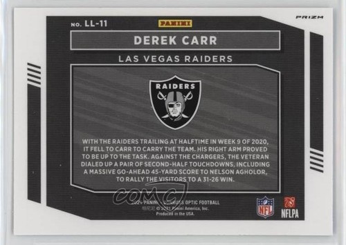 2021 Panini Donruss Optic Legendary Logos Derek Carr #LL-11 7l6 - Picture 2 of 3