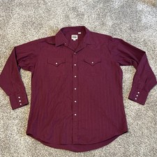 Men  s ELY Cattleman Maroon Long Sleeve Pearl Snap 17.5 X 35 Western Nice 