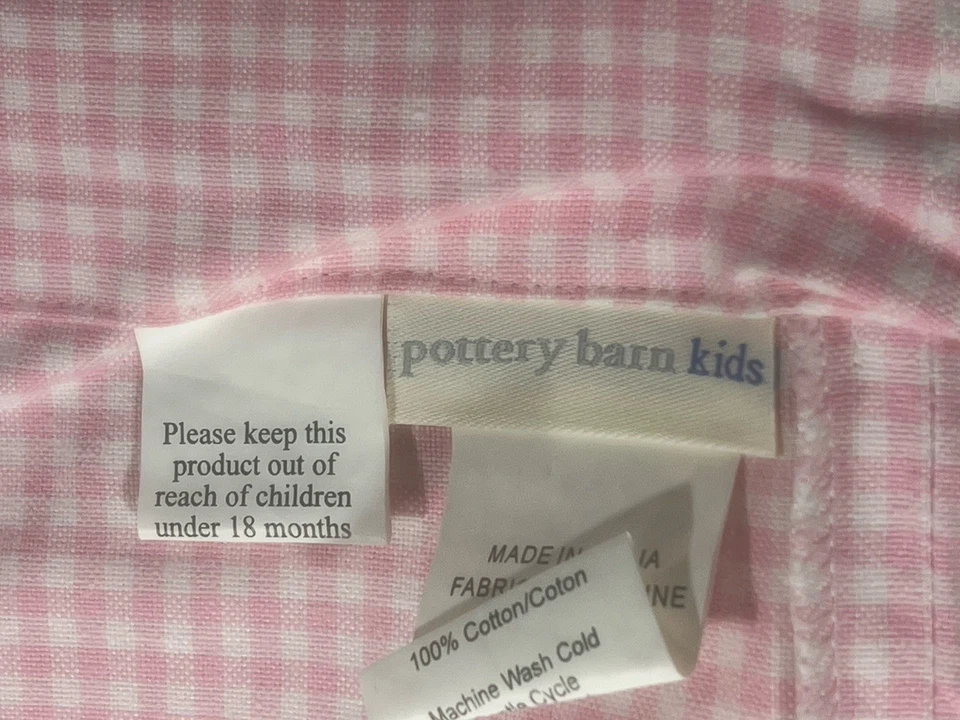 Pottery Barn Kids White/ Pink Gingham Sabrina Basket Liner 31"x25" - Image 2 of 4