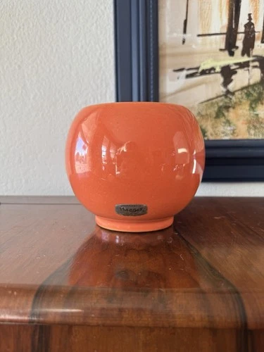 Vintage Haeger Art Pottery Orange Globe Planter Vase Signed USA w/ Label