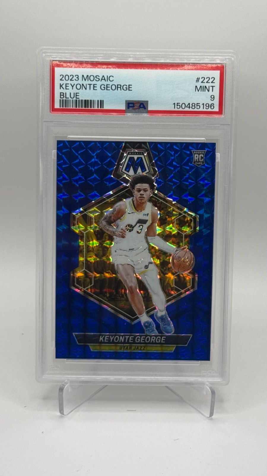 2023-24 Mosaic Keyonte George Rc Rookie Blue Prizm /199 Jazz #222 PSA 9