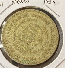 1961 Mexico Un Peso 0.1000 Silver ASW 0.0514 Oz Coin Free Shipping