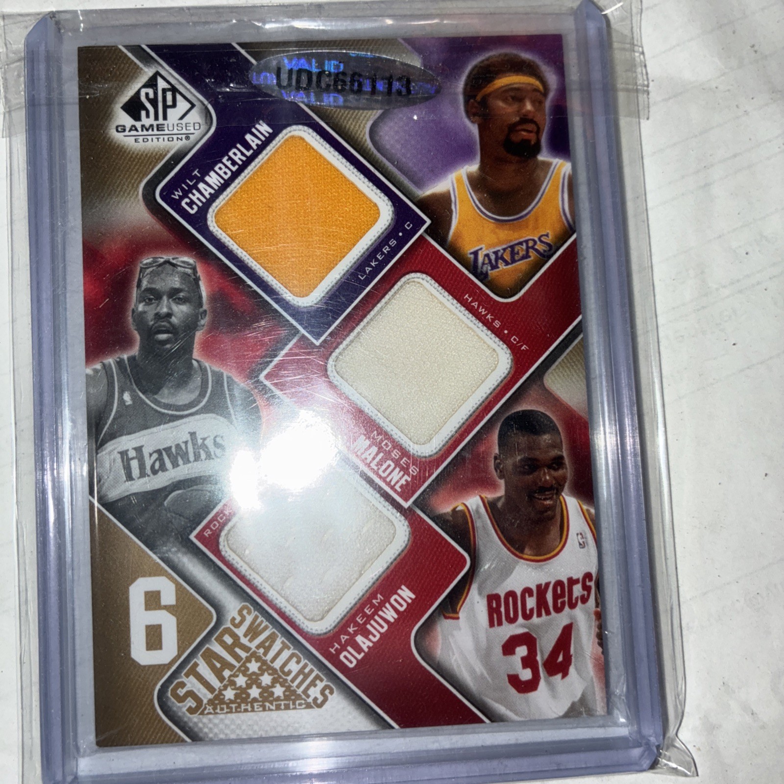 Upper deck SP 6 patch game used Jordan, Hakeem, malone(s),  Kareem, wilt /65 thumbnail 5
