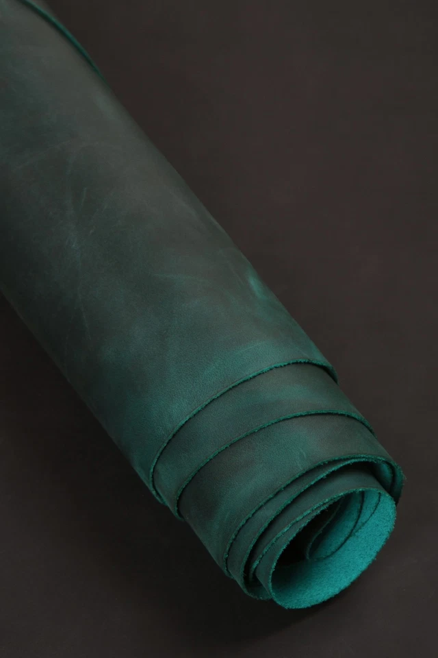 Cuero de caballo loco esmeralda cuero 5 oz grano completo verde azulado cuero de vaca para bolsas de artesanía Foto 2 de 4