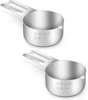 2PCS 1/3Cup (80ml, 2.7oz) Single Measuring Cup, Stainless Steel Measure Scoop,