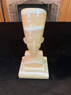Hand Carved Cream and Amber Onyx Bust of Queen Nefertiti