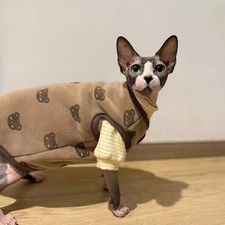 Autumn Suit for Hairles Cat in Winter Soft Fleece Jacket Khaki Undershirt Pajiam