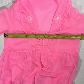 Vintage 60s Bubblegum Pink Long Peignoir Robe Empire Waist Chiffon Lingerie Med