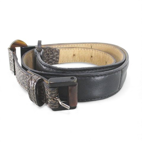 CIVIDINI Black Leather Python Pattern Narrow Belt… - image 1