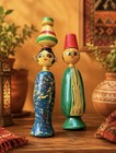 Vintage Egyptian Spindle Dolls Cairo Folk Art Hand Painted Wood Set Unique Decor — photo 1