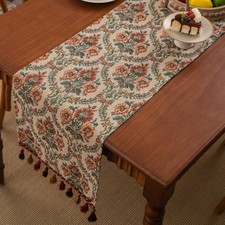 Vintage Jacquard Table Runner Flower Pattern Thickened Tablecloth With Tassel