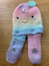 NWT Barnes & Noble Girl's Hat & Mitten Set - Unicorn - Fleece Lined Size 3-5